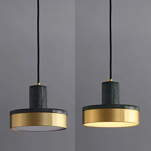 Vista 4 de Marble Bedside Lamp Modern Brass Pendant Light with Acrylic Lampshade 12W Warm Light Disc Suspension Lamp Fixture for Kitchen Island Dining Green