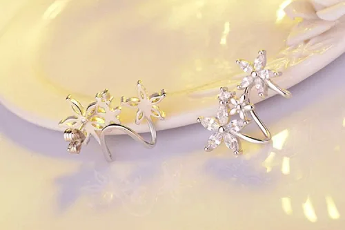 Vista 3 de NewZenro Aretes de plata de ley chapados en plata de ley con circonita cúbica para mujeres y niñas cartílago a la moda trepadora clip de circonita