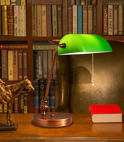 Vista 4 de Green Bankers Deskp - Traditional Wood Table Light with Green Glass Shade - Antreadingp for Home & Office - Elegant Lightifixture (Tyg)