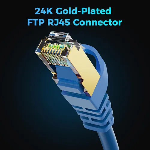 Vista 5 de Cable Ethernet Cat 7 de 0.6 pies, cable de red LAN RJ45 CAT7 de 10 Gbps de alta velocidad, blindado SFTP, cobre puro OFC, cable compatible con PC