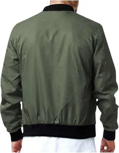 Vista 4 de Chaqueta bomber para hombre, ligera, cortavientos, primavera, otoño, con cremallera completa, casual, softshell, con bolsillos