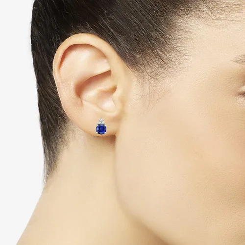 Vista 2 de Aretes de tuerca con diamantes y piedras preciosas auténticas, 3 diamantes redondos naturales colocados sobre una piedra preciosa natural, oro rosa