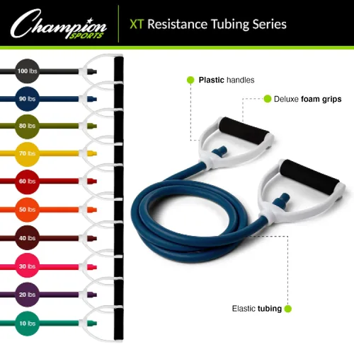 Vista 4 de Champion Sports Bandas de tubo de resistencia para hombres y mujeres, banda elástica duradera para entrenamiento de fuerza, estiramiento