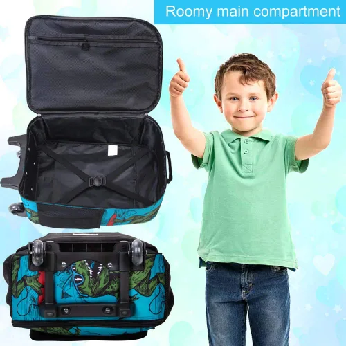 Vista 6 de AGSDON Maleta infantil para niños, lindas ruedas de equipaje con ruedas de dinosaurio para niños pequeños