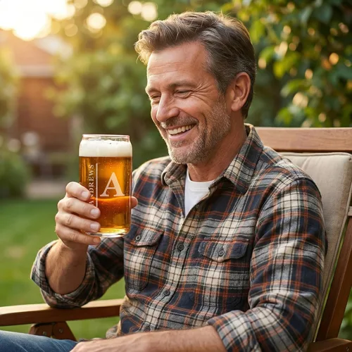 Vista 8 de Vaso de cerveza personalizado para hombres, vaso de cerveza personalizado de 16 onzas (4 diseños), nombre grabado y diseño de monograma inicial