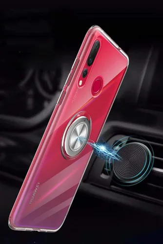 Vista 3 de SORAKA Funda transparente para Huawei P30 Lite con soporte de anillo giratorio de 360 grados, funda protectora transparente de TPU suave con placa