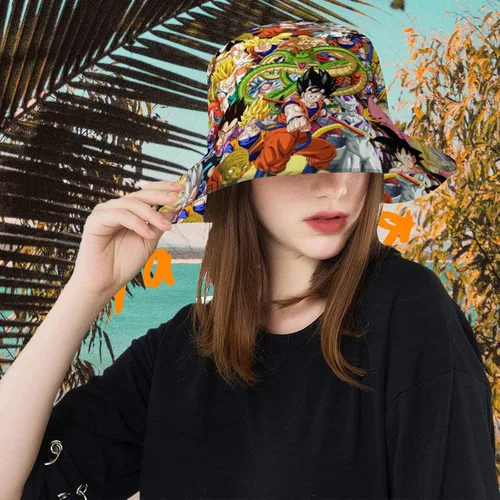 Vista 4 de Sombrero de cubo de anime para hombres y mujeres, sombreros de cubo de dibujos animados, sombrero de protección solar plegable al aire libre fresco