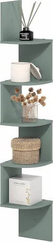 Vista 10 de Furinno Rossi - Estantes flotantes para pared, estante esquinero en zigzag de 5 niveles montado en la pared, estante flotante de esquina radial Pino