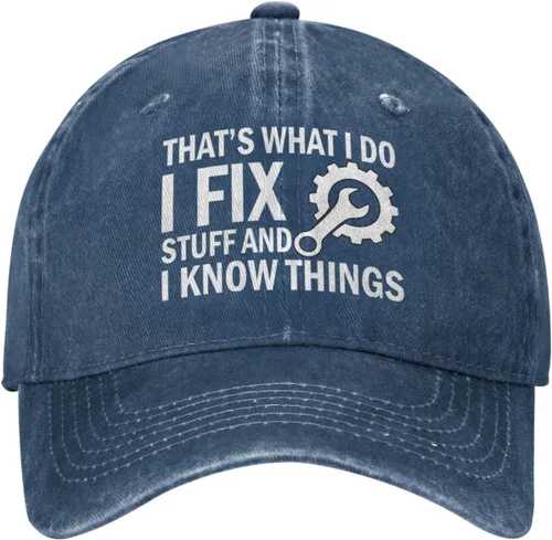 Vista 27 de Sombrero con texto en inglés "I Fix Stuff and I Know Things, para hombre, diseño de cosas geniales