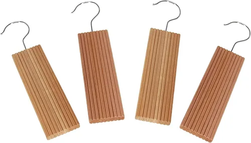 Vista 23 de Household Essentials 26140 CedarFresh - Juego de 4 perchas de madera de cedro rojo con barra fija y gancho giratorio, color marrón y rojo