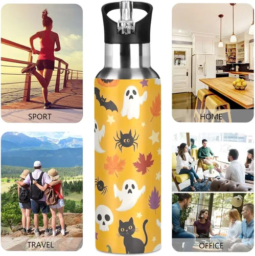 Vista 5 de Cute Halloween Orange Stainless Steel Vacuum Insulated Water Bottle 20 Oz, BPA-Free Sport Water Bottle Insulated Leakproof Water Bottles