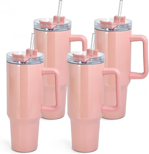 Vista 9 de AGH Vaso de sublimación de 40 onzas con asa y pajita, paquete de 4 vasos aislados de acero inoxidable, botellas de agua, vasos de viaje, color morado