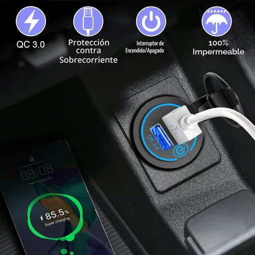 Vista 3 de QC3.0 Dual USB 12V DC Outlet con interruptor táctil: Toma marina de 12 voltios Carrito de golf Puerto USB Cargador de coche Adaptador de corriente