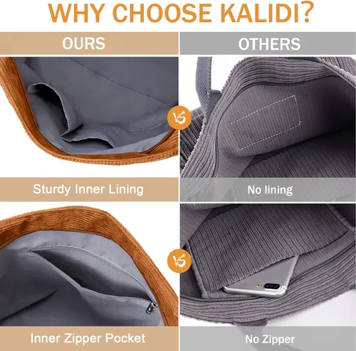 Vista 6 de KALIDI Bolso de mano de pana, bolso grande tipo mensajero para hombro, antisalpicaduras, bolsa cruzada con cremallera, casual, trabajo, compras