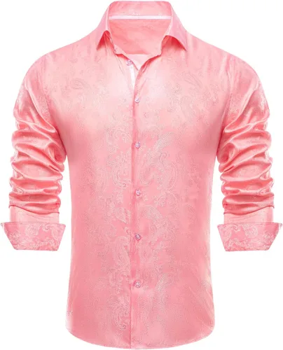 Vista 11 de Hi-Tie Camisa de manga larga jacquard con contraste interior sin arrugas para hombre