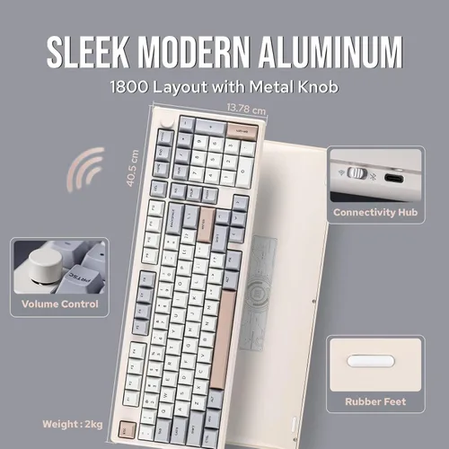 Vista 3 de EPOMAKER Galaxy100 QMKVIA - Teclado inalámbrico para juegos, carcasa de aluminio, Bluetooth2.4GhzUSB-C, interruptores lineales intercambiables