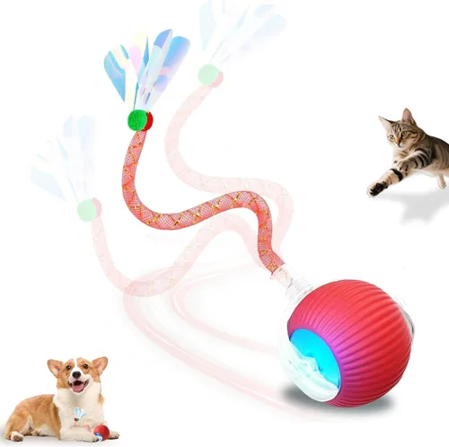 Vista 14 de Pelota interactiva de juguetes para gatos y perros de interior, juguete automático para gatos, rotación automática de 360°, evita obstáculos