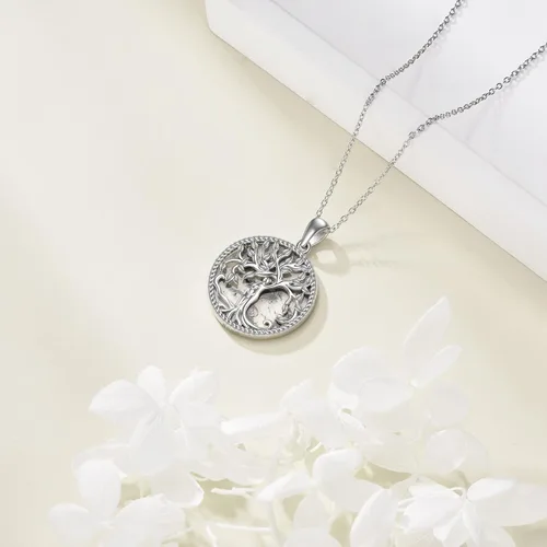 Vista 3 de Collar de árbol de la vida de plata de ley con colgante de árbol genealógico para madre y abuela