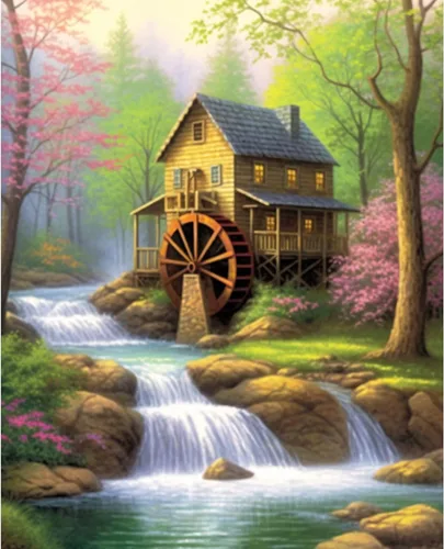 Vista 19 de Tucocoo Pintura de cabaña forestal por números para adultos, kits de pintura al óleo digital sobre lienzo con pinceles y pigmento acrílico, rueda