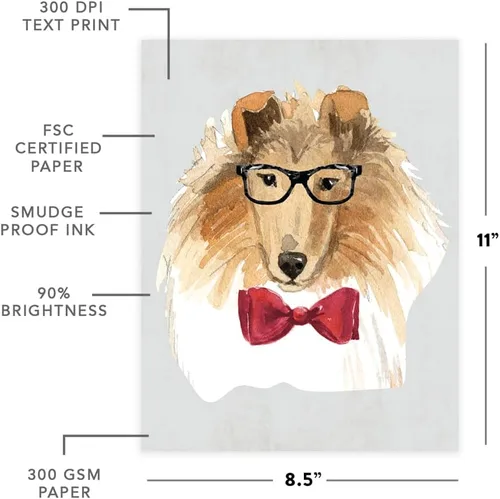 Vista 138 de Andaz Press Póster impreso para pared de perro, 8.5 x 11 pulgadas, Bulldog inglés con gafas negras, 1 paquete, regalo de cumpleaños de Navidad, sin