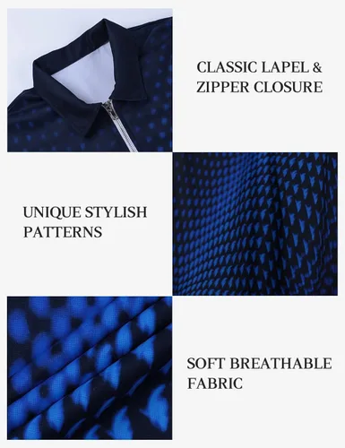 Vista 3 de Hodaweisolp Polo de golf con estampado de manga corta y cremallera para hombre