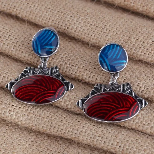 Vista 5 de YAZILIND Conjunto de joyas de collar con peto ovalado en relieve de color étnico para mujer Esmalte