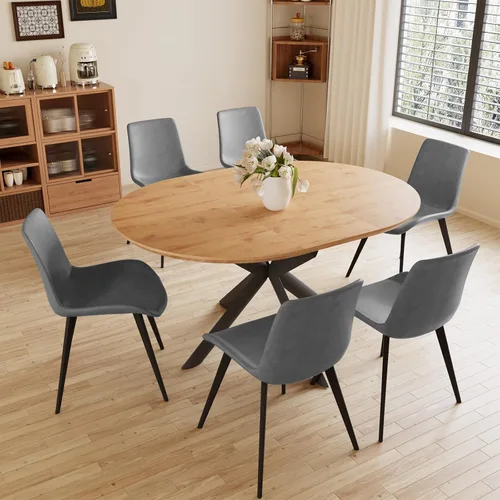 Vista 12 de HIPIHOM Juego de mesa de comedor redonda extensible de 43.2"-59.1", mesa de cocina para 4-6 personas con tablero de MDF engrosado resistente a Mesa