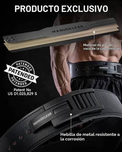 Vista 5 de MANUEKLEAR - Cinturón de palanca cónico para levantamiento de peso, cinturón de palanca de 10 mm con bloqueo rápido para hombres, cinturón