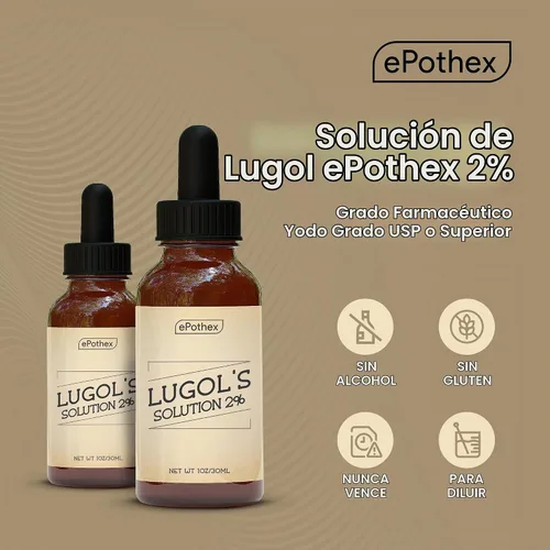 Vista 6 de EPOTHEX Lugol's Solution - Botella con cuentagotas de vidrio al 2% de 1 oz. Contiene yoduro de potasio y yodo, 1.0 fl oz