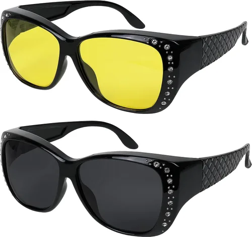 Vista 8 de Sunglasses that Fit Over Glasses for Women UV Protection Polarized and HD Vision Fitover Eyeglasses Paquete de 1: Marco negro con lente de espejo