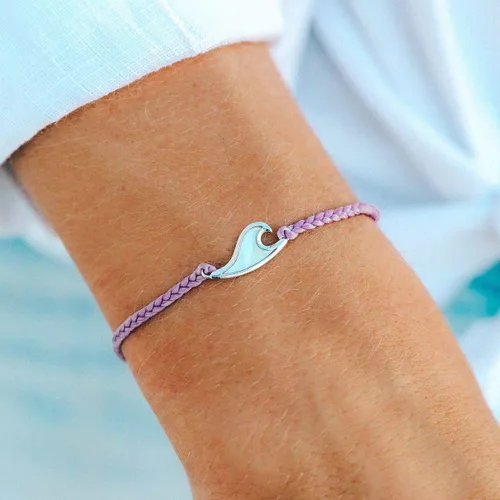 Vista 2 de Pura Vida Pulsera Onda de Madre Perla de Plata o Oro Rosa - 100% Impermeable Banda Ajustable