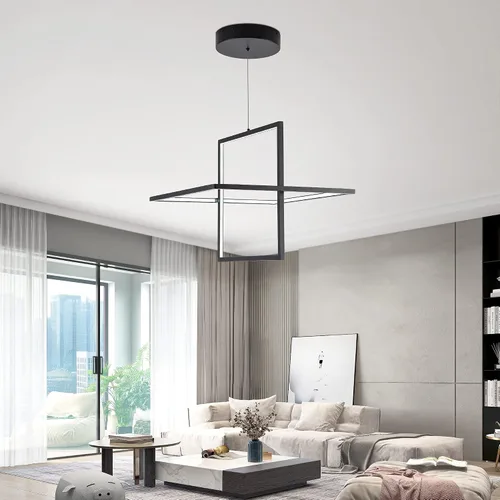 Vista 6 de Lámpara de araña LED moderna cuadrada, color negro, 65 W