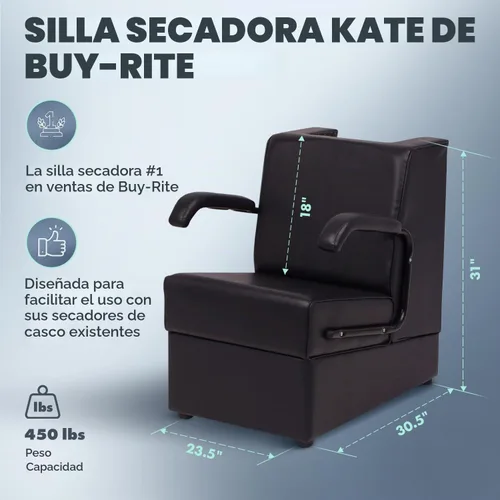 Vista 2 de Buy-Rite Kate - Silla profesional de secador de pelo, silla de salón comercial con marco de madera, cojines gruesos, brazos extraíbles y espalda