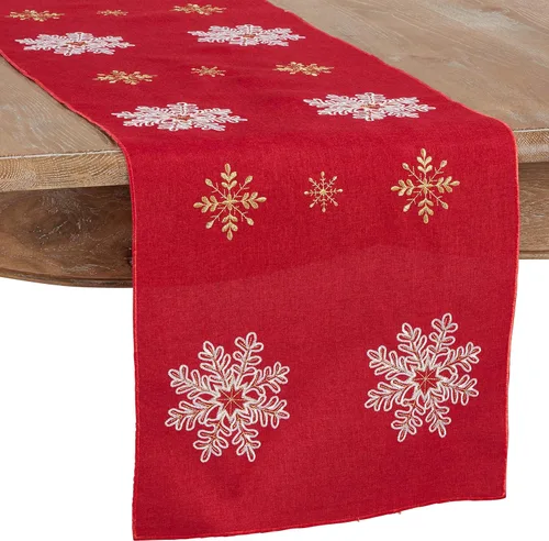 Vista 18 de Saro Lifestyle Camino de mesa bordado con diseño de copo de nieve, rojo, 16 x 120 pulgadas