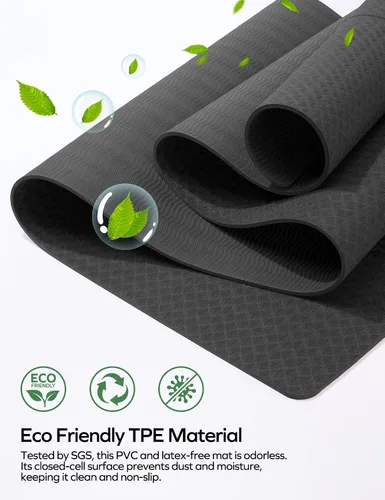 Vista 4 de Ewedoos Esterilla de Yoga Ecológica con Marcas de Alineación, Esterilla de Yoga TPE Antideslizante para Yoga Caliente, Gruesa 1/4'', Superficies