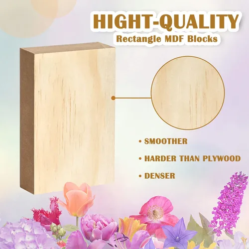 Vista 4 de Paquete de 16 bloques de madera sin terminar para manualidades, tablero de madera MDF de 4.92 x 3 x 1 pulgadas, paneles rectangulares de madera