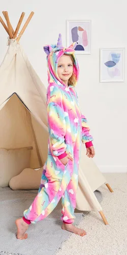 Vista 5 de Kids Unicorn Onesie Animal Pajamas Halloween Cosplay Costume Sleepwear Gift for Girls