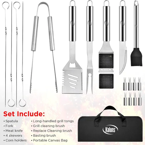 Vista 9 de Kaluns - Accesorios para parrilla, regalos para papá para el día del padre, juego de parrilla de acero inoxidable resistente, accesorios