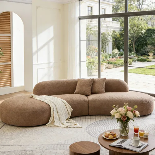 Vista 11 de Sofá curvo de lujo de 135.4 pulgadas, moderno sofá beige con diván