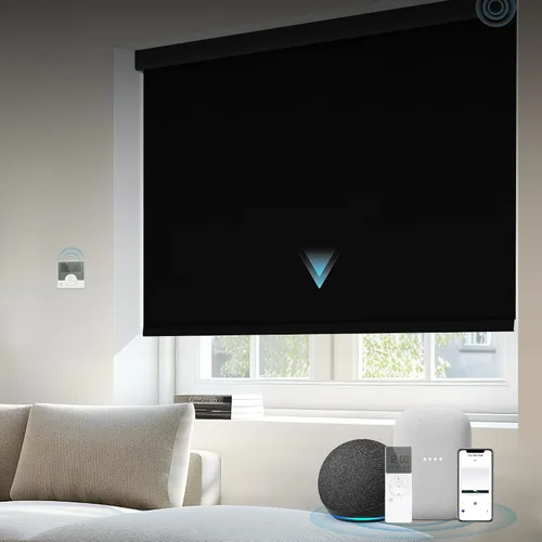 Vista 23 de Motorized Light Filtering Shades Compatible with Alexa Google Smart Blinds Automatic Window Shade Remote Control 70% Blackout Sunny Black