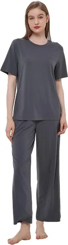Vista 3 de GYS Conjunto de pijama de manga corta con cuello redondo y pantalones para mujer