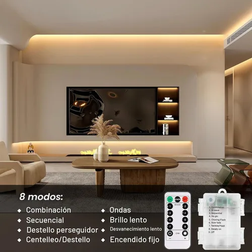 Vista 5 de echosari 2 PCS 9.8Ft Strip Lights Battery Operated with Remote Timer Blanco cálido