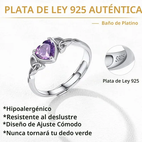 Vista 7 de ChicSilver Anillo de promesa de plata de ley 925 con nudo celta/corazón Claddagh en forma de corazón con piedra natal para mujer
