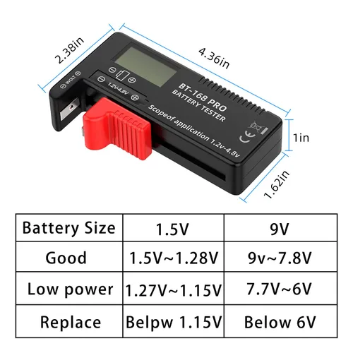Vista 6 de Probador de batería LCD digital de 3 piezas, comprobador de batería universal para AA AAA 1.5 V 3.7 V o 1.2 ~ 4.8 V 9 V, probadores de nivel de vida