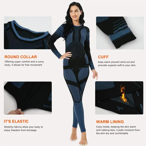 Vista 4 de MEETYOO Conjunto de ropa interior térmica para mujer, pantalones largos de invierno, capa base cálida, conjunto superior e inferior para esquiar