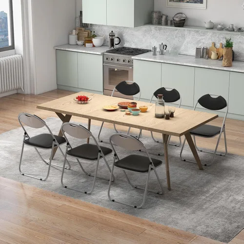 Vista 8 de Paquete de 6 sillas plegables, sillas plegables con asientos y respaldo acolchados, asa de transporte, asiento comercial portátil, sillas de fiesta