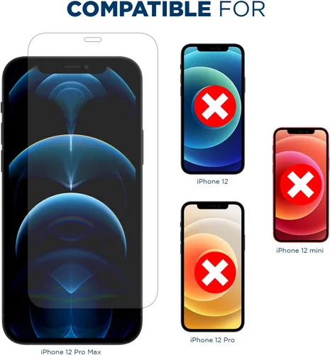 Vista 2 de Tech Armor Protector de pantalla de vidrio balístico diseñado para Apple iPhone 12 Pro Max de 6.7 pulgadas, paquete de 3 unidades de vidrio templado