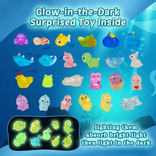 Vista 2 de Bombas de baño para niños, 24 bombas de baño con sorpresa que brilla en la oscuridad en el interior, burbujas coloridas naturales y orgánicas