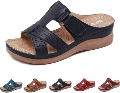 Vista 2 de Sandalias ortopédicas para mujer con soporte de arco correas ajustables, puntera abierta, plataforma, zapatos para caminar