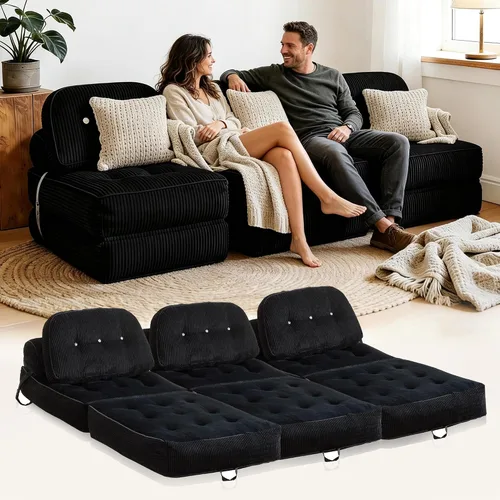 Vista 2 de Sofá cama plegable tipo futón, sin montaje, negro 3 Negro paquete de 3